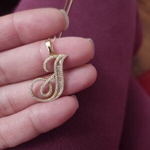 18k Diamond Baguette Letter J Pendant Yellow Gold With 18k Chain